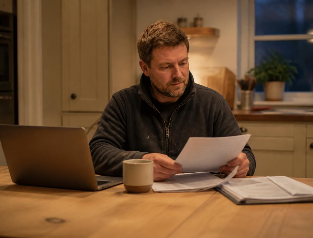 Ondernemer organiseert zijn administratie aan de keukentafel