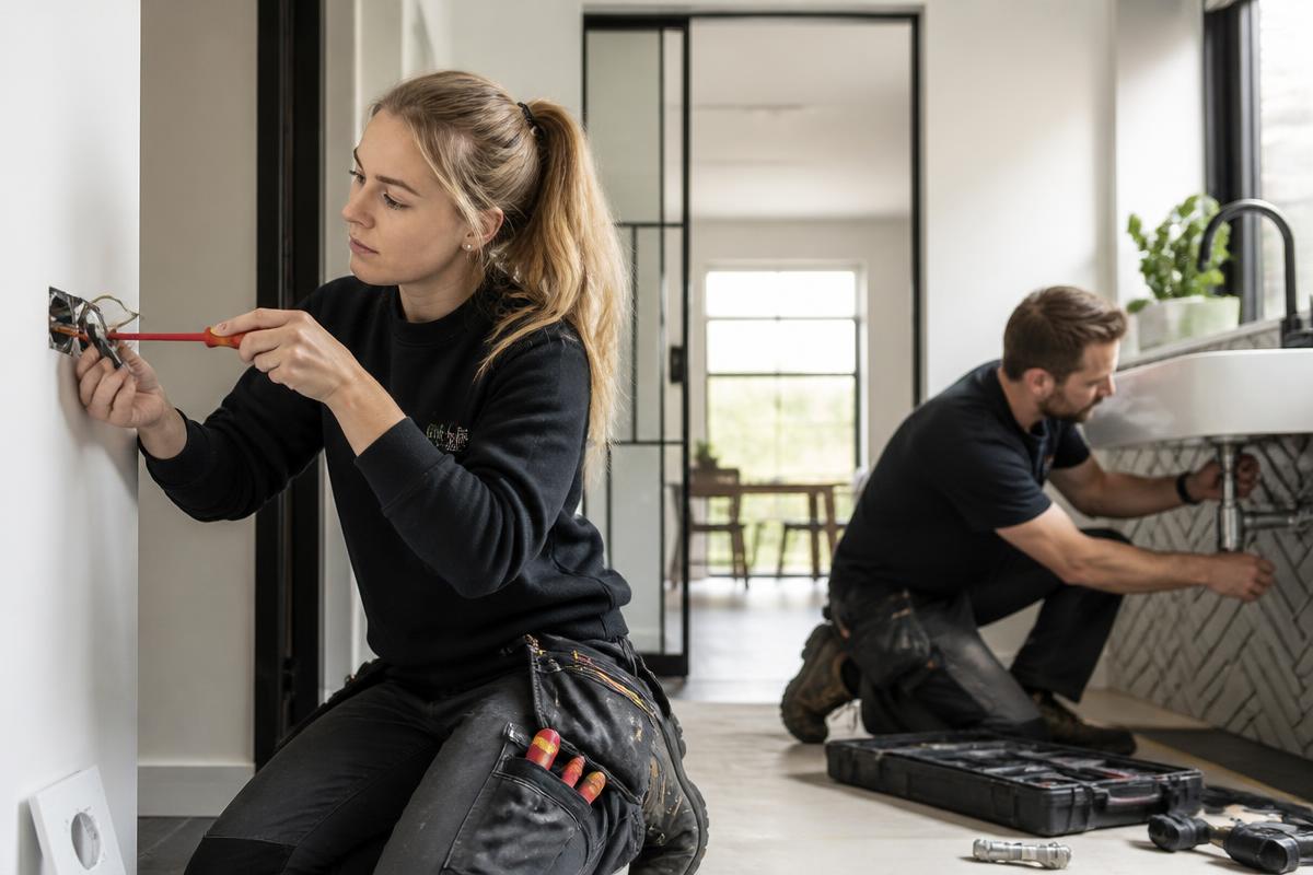 Vakmensen aan het werk in een Nederlandse woning